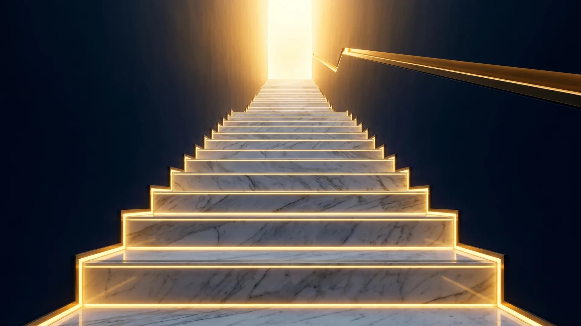 Escada iluminada que sobe degrau por degrau